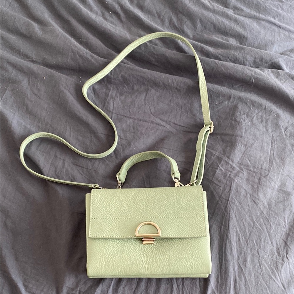 Chic Sage Green Italian Leather Crossbody Bag